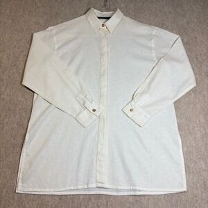 Harve Benard Shirt Women XL White Linen Cotton Classic Coastal Roll Tab Blouse